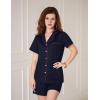 Ekouaer Womens Pajamas Set Soft Classic Notch Collar Bride Pjs Comfy Short Sleeve Sleepwear Loungewear(Navy Blue)