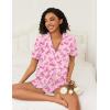 Ekouaer Womens Pajamas Set Soft Classic Notch Collar Bride Pjs Comfy Short Sleeve Sleepwear Loungewear(Pink Bow)