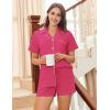 Ekouaer Womens Pajamas Set Soft Classic Notch Collar Bride Pjs Comfy Short Sleeve Sleepwear Loungewear(Rose Red)