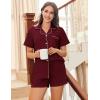 Ekouaer Womens Pajamas Set Soft Classic Notch Collar Bride Pjs Comfy Short Sleeve Sleepwear Loungewear(Wine Red)