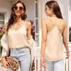 Ekouaer Womens Satin Cami Tops 2 Pack V Neck Silk Camisole Tank Top Spaghetti Strap Racerback Camis Blouse Shirt(Black/Champagne)