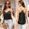 Ekouaer Womens Satin Cami Tops 2 Pack V Neck Silk Camisole Tank Top Spaghetti Strap Racerback Camis Blouse Shirt(Black/Leopard Print)