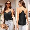 Ekouaer Womens Satin Cami Tops 2 Pack V Neck Silk Camisole Tank Top Spaghetti Strap Racerback Camis Blouse Shirt(Brown Ethnic Style/Black)