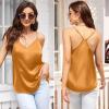 Ekouaer Womens Satin Cami Tops 2 Pack V Neck Silk Camisole Tank Top Spaghetti Strap Racerback Camis Blouse Shirt(Champagne/Khaki)