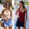 Ekouaer Womens Satin Cami Tops 2 Pack V Neck Silk Camisole Tank Top Spaghetti Strap Racerback Camis Blouse Shirt(Champagne/Wine Red)