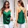 Ekouaer Womens Satin Cami Tops 2 Pack V Neck Silk Camisole Tank Top Spaghetti Strap Racerback Camis Blouse Shirt(Dark Green/Black)