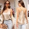 Ekouaer Womens Satin Cami Tops 2 Pack V Neck Silk Camisole Tank Top Spaghetti Strap Racerback Camis Blouse Shirt(Light Brown/Brown)