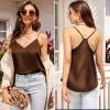 Ekouaer Womens Satin Cami Tops 2 Pack V Neck Silk Camisole Tank Top Spaghetti Strap Racerback Camis Blouse Shirt(Light Brown/Brown)