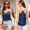 Ekouaer Womens Satin Cami Tops 2 Pack V Neck Silk Camisole Tank Top Spaghetti Strap Racerback Camis Blouse Shirt(Navy Blue/Black)