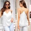 Ekouaer Womens Satin Cami Tops 2 Pack V Neck Silk Camisole Tank Top Spaghetti Strap Racerback Camis Blouse Shirt(White/Blue Green)