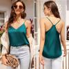Ekouaer Womens Satin Cami Tops 2 Pack V Neck Silk Camisole Tank Top Spaghetti Strap Racerback Camis Blouse Shirt(White/Blue Green)