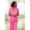 Ekouaer Womens Silk Pajama Sets Silky Short Sleeve Pjs 2 Piece Silk Button Down Pajamas Soft Satin Pj Pants Set(Rose Leopard)
