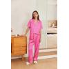 Ekouaer Womens Silk Pajama Sets Silky Short Sleeve Pjs 2 Piece Silk Button Down Pajamas Soft Satin Pj Pants Set(Rose Leopard)