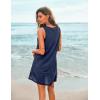 Ekouaer Women’s Sleeveless Swimwear Coverups T-Shirt Beach Dress Tank Bikini Cover Up with Print(Navy Coconut Tree)