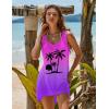 Ekouaer Women’s Sleeveless Swimwear Coverups T-Shirt Beach Dress Tank Bikini Cover Up with Print(Purple Pink Coconut Tree)