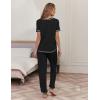 Ekouaer womens pajama sets Short Sleeve Pjs Lounge Set 2 Piece Sleepwear with Long Pants(Black)