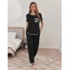 Ekouaer womens pajama sets Short Sleeve Pjs Lounge Set 2 Piece Sleepwear with Long Pants(Black)