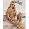Ekouaer womens pajama sets Short Sleeve Pjs Lounge Set 2 Piece Sleepwear with Long Pants(Brown Leopard)