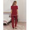 Ekouaer womens pajama sets Short Sleeve Pjs Lounge Set 2 Piece Sleepwear with Long Pants(Burgundy)