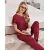 Ekouaer womens pajama sets Short Sleeve Pjs Lounge Set 2 Piece Sleepwear with Long Pants(Burgundy)