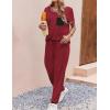 Ekouaer womens pajama sets Short Sleeve Pjs Lounge Set 2 Piece Sleepwear with Long Pants(Burgundy)