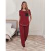 Ekouaer womens pajama sets Short Sleeve Pjs Lounge Set 2 Piece Sleepwear with Long Pants(Burgundy)