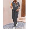 Ekouaer womens pajama sets Short Sleeve Pjs Lounge Set 2 Piece Sleepwear with Long Pants(Dark Gray)