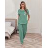 Ekouaer womens pajama sets Short Sleeve Pjs Lounge Set 2 Piece Sleepwear with Long Pants(Green)