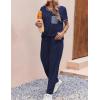 Ekouaer womens pajama sets Short Sleeve Pjs Lounge Set 2 Piece Sleepwear with Long Pants(Navy Blue)