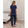 Ekouaer womens pajama sets Short Sleeve Pjs Lounge Set 2 Piece Sleepwear with Long Pants(Navy Blue)
