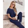 Ekouaer womens pajama sets Short Sleeve Pjs Lounge Set 2 Piece Sleepwear with Long Pants(Navy Blue)
