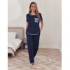 Ekouaer womens pajama sets Short Sleeve Pjs Lounge Set 2 Piece Sleepwear with Long Pants(Navy Blue)