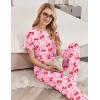 Ekouaer womens pajama sets Short Sleeve Pjs Lounge Set 2 Piece Sleepwear with Long Pants(Pink Bow)