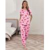 Ekouaer womens pajama sets Short Sleeve Pjs Lounge Set 2 Piece Sleepwear with Long Pants(Pink Bow)