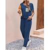 Ekouaer womens pajama sets Short Sleeve Pjs Lounge Set 2 Piece Sleepwear with Long Pants(Prussian Blue)