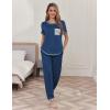 Ekouaer womens pajama sets Short Sleeve Pjs Lounge Set 2 Piece Sleepwear with Long Pants(Prussian Blue)