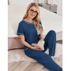 Ekouaer womens pajama sets Short Sleeve Pjs Lounge Set 2 Piece Sleepwear with Long Pants(Prussian Blue)