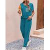 Ekouaer womens pajama sets Short Sleeve Pjs Lounge Set 2 Piece Sleepwear with Long Pants(Teal)