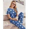 Ekouaer womens pajama sets Short Sleeve Pjs Lounge Set 2 Piece Sleepwear with Long Pants(White Floral Blue Leopard)