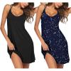 Ekouaer 2 Pack Nightgowns for Women Racerback Sleeveless Night Shirt Sexy Sleep Dress Spaghetti Strap Sleepwear S-XXXL(2 Pack-black/Black Star)
