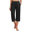 Ekouaer 2 Pack Women’s Capri Pajama Pants Printed Drawstring Comfy Pj Bottoms With Pockets(Black)