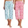 Ekouaer 2 Pack Women’s Capri Pajama Pants Printed Drawstring Comfy Pj Bottoms With Pockets(Blue/Pink)
