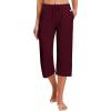 Ekouaer 2 Pack Women’s Capri Pajama Pants Printed Drawstring Comfy Pj Bottoms With Pockets(Burgundy)