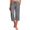 Ekouaer 2 Pack Women’s Capri Pajama Pants Printed Drawstring Comfy Pj Bottoms With Pockets(Heather Gray)