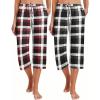 Ekouaer 2 Pack Women’s Capri Pajama Pants Printed Drawstring Comfy Pj Bottoms With Pockets(Maroon/Grey Black)