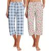 Ekouaer 2 Pack Women’s Capri Pajama Pants Printed Drawstring Comfy Pj Bottoms With Pockets(Powder Blue/Peach)