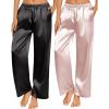 Ekouaer 2 Pack Womens Satin Pajama Pants Silk Sleep Lounge Pants Loose Pj Bottom with Pockets(Black and Champagne)
