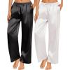 Ekouaer 2 Pack Womens Satin Pajama Pants Silk Sleep Lounge Pants Loose Pj Bottom with Pockets(Black and White)