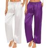 Ekouaer 2 Pack Womens Satin Pajama Pants Silk Sleep Lounge Pants Loose Pj Bottom with Pockets(Purple and Black)
