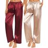 Ekouaer 2 Pack Womens Satin Pajama Pants Silk Sleep Lounge Pants Loose Pj Bottom with Pockets(Wine and Champagne)